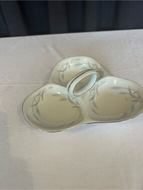 Valmont Ivory Divided Serving Dish with Pale Blue Wheat Motif